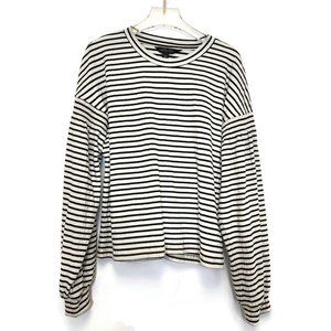 Banana Republic Striped Top XS Black Ivory Cotton Blend Dropped Shoulder